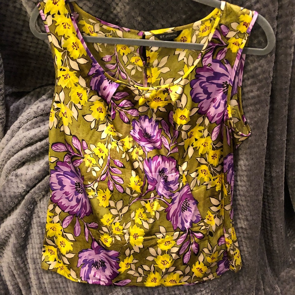 St. John Silk Floral Sleeveless Blouse